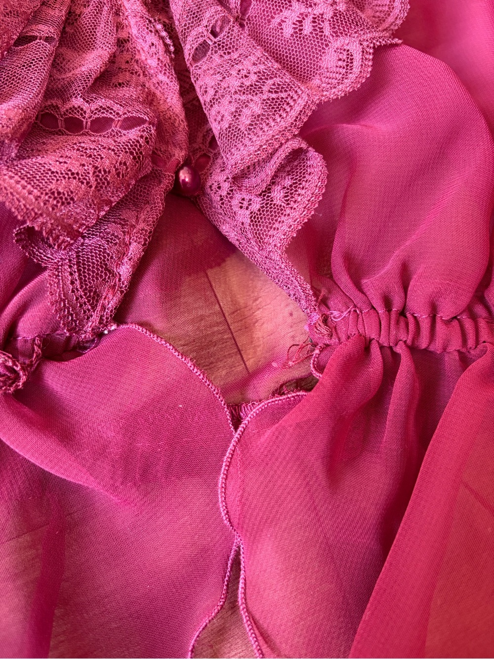 Vintage Maroon Sheer Victorian Ornamental Lace Ruffle Blouse *See Measurements* - Picture 10 of 10